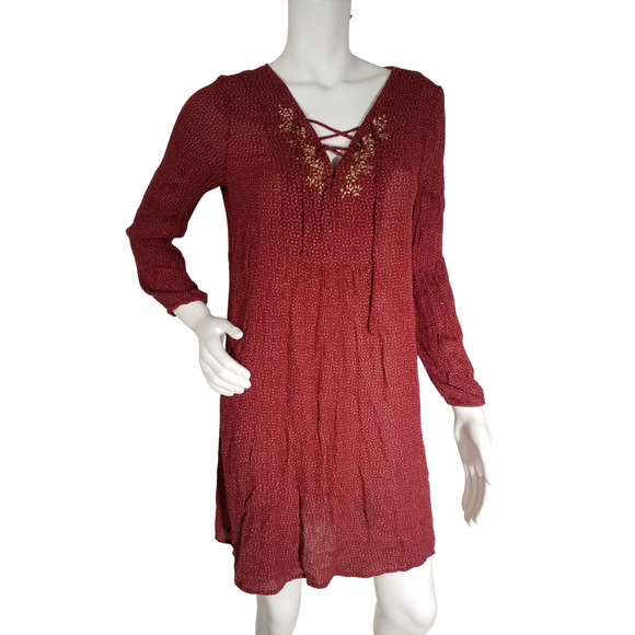 Velvet Graham & Spencer Womens Long Sleeve Vneck Dress Red Floral Print Sz Small - Picture 1 of 8